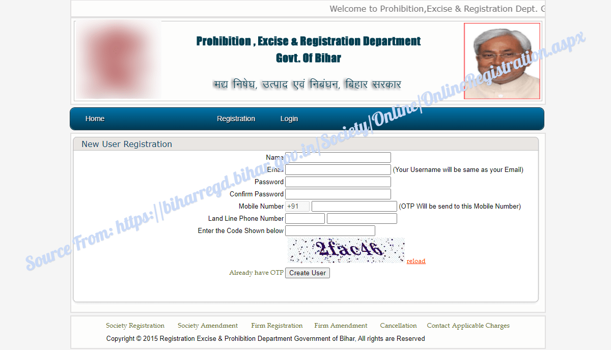 Bihar Firm Registration / New User Registration at biharregd.bihar.gov.in